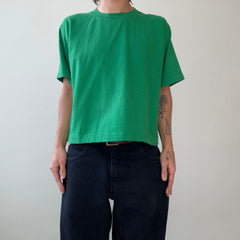 1990s Boxy Blank Green Cropped T Shirt