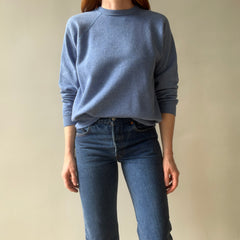 1970/80s Heather Blue Lovely Blank Raglan Sweatshirt - Please Don't Make Me Keep This