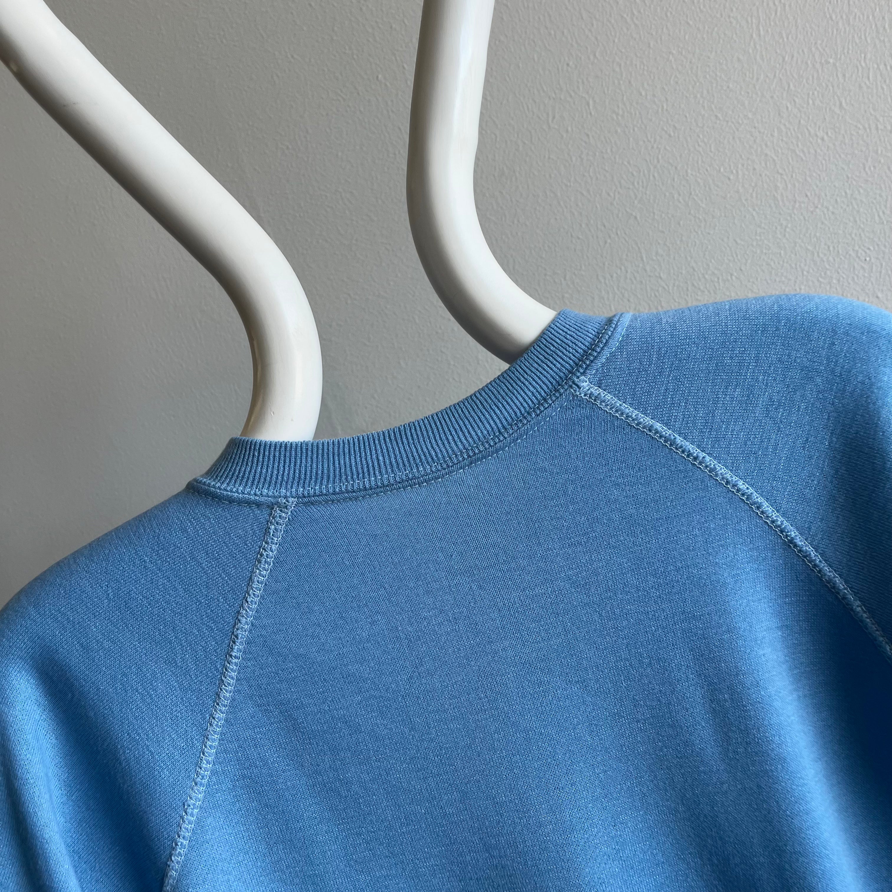 1970s Baby Blue Raglan with White Contrast Stitching