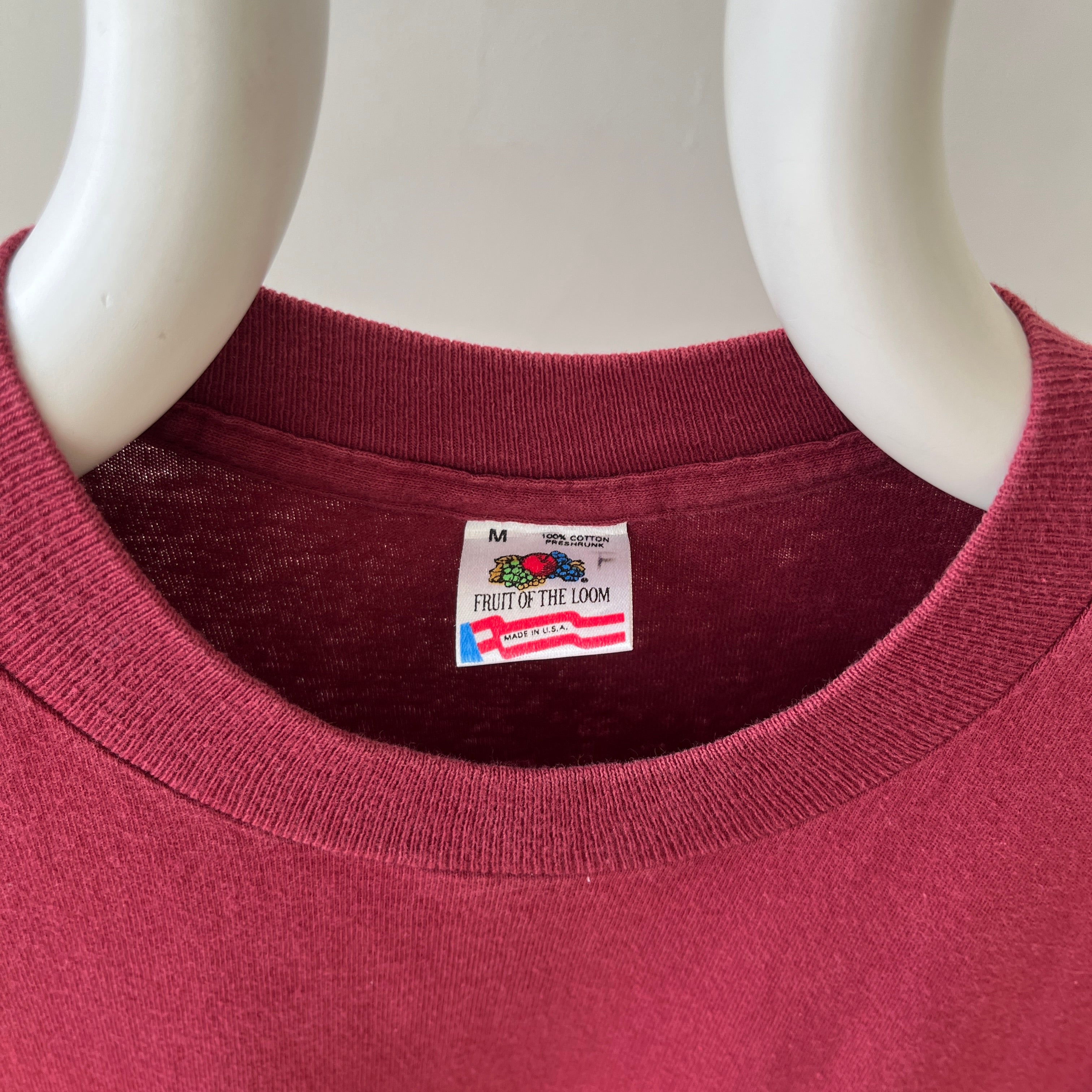 1990s Blank Burgundy Faded Pocket T Shirt