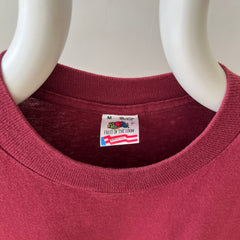 1990s Blank Burgundy Faded Pocket T Shirt