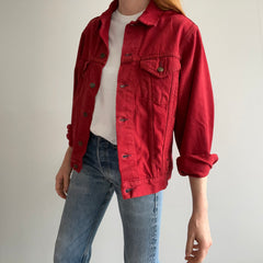 1990s Thrashed, Mended Re Dyed Red Gap Denim Jean Jacket