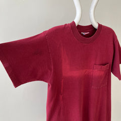 1990s Blank Burgundy Faded Pocket T Shirt