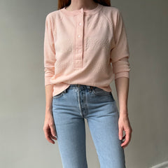 1980s Henley Sweatshirt in a Faded Peach - So very very Eighties