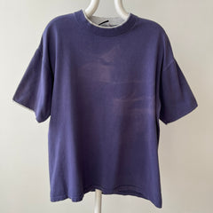 1980s Blank Faded Navy Blue Double Layered T Shirt