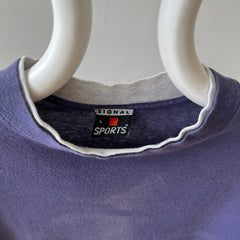 1980s Blank Faded Navy Blue Double Layered T Shirt