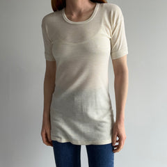 1970s Super Strechy/Slouchy Oatmeal Short Sleeve Thermal