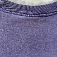 1980s Blank Faded Navy Blue Double Layered T Shirt