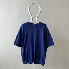 1980s Blank Faded Blue Short Sleeve Sweatshirt