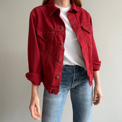 1990s Thrashed, Mended Re Dyed Red Gap Denim Jean Jacket