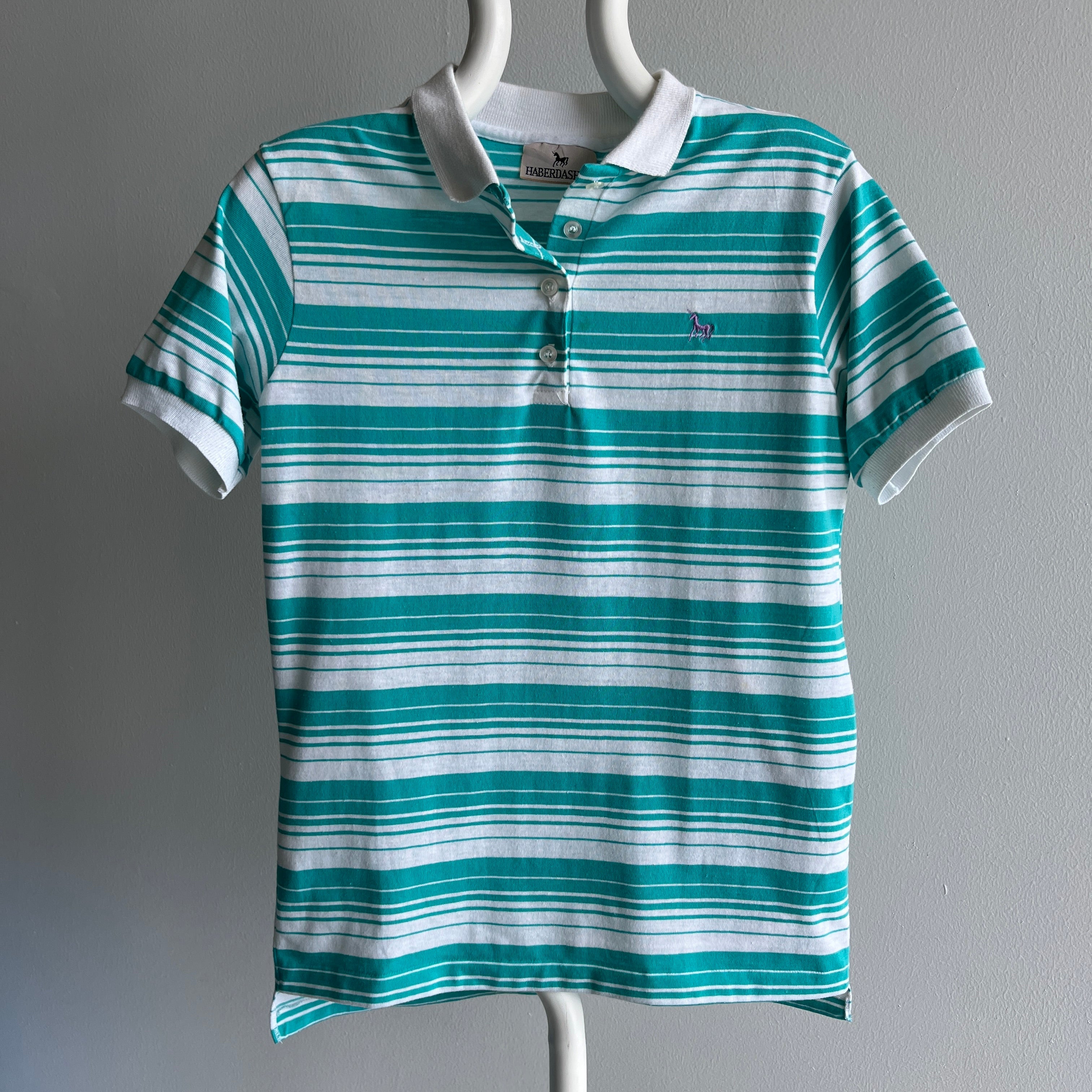 1980s Cute Striped Polo with a Unicorn on It :)