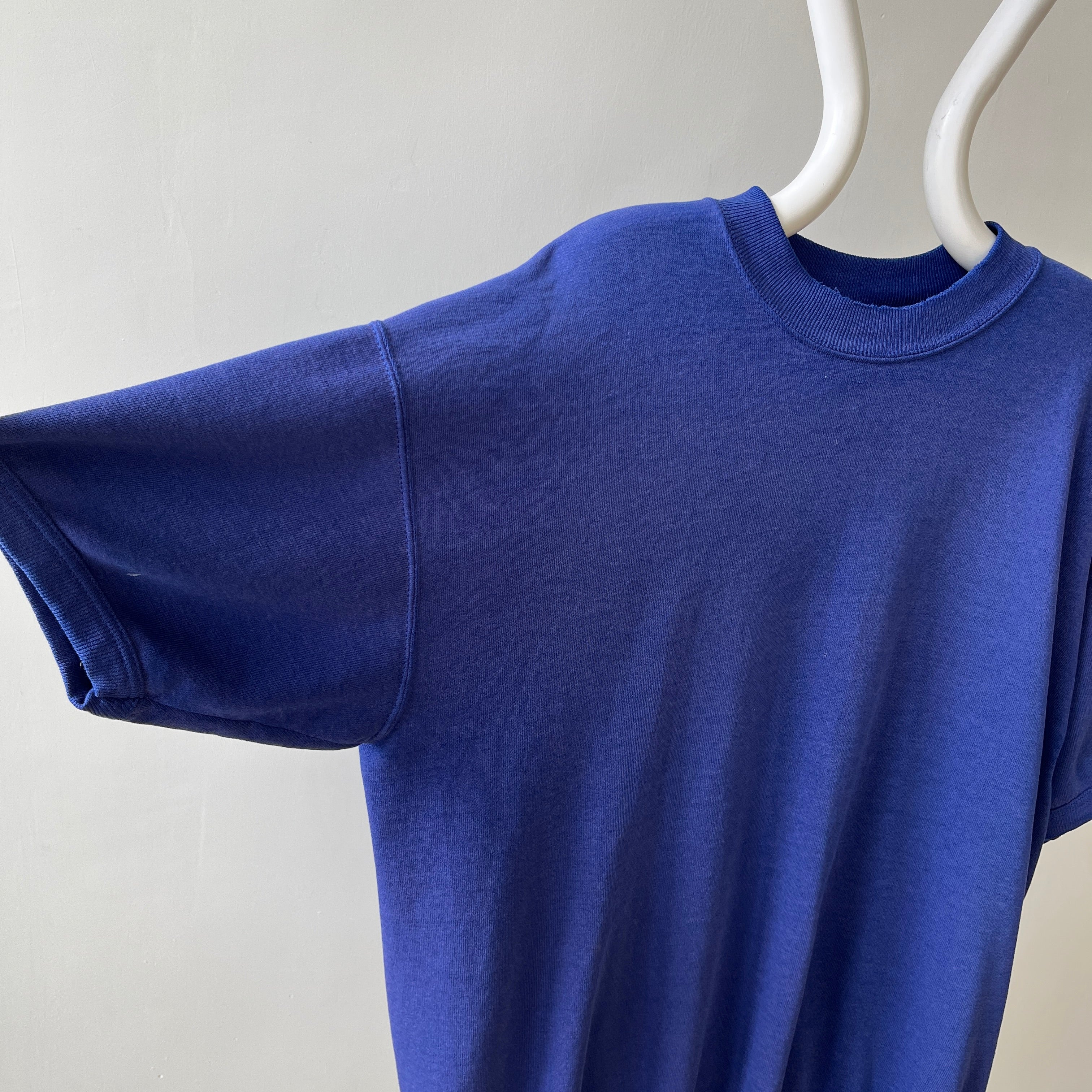 1980s Blank Faded Blue Short Sleeve Sweatshirt