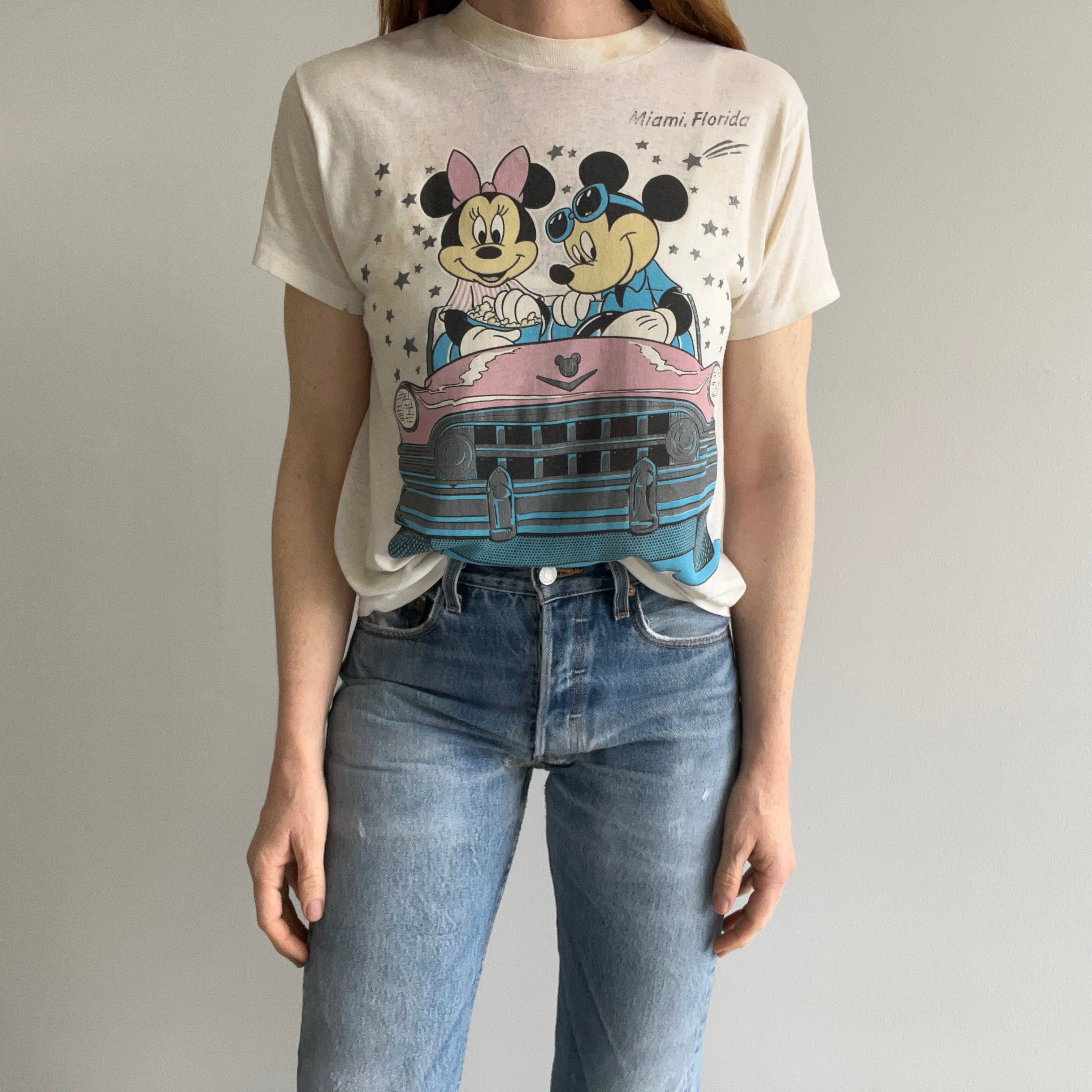 1980s Paper Thin Mini and Mickey Epically Stained T-Shirt - Front and Back