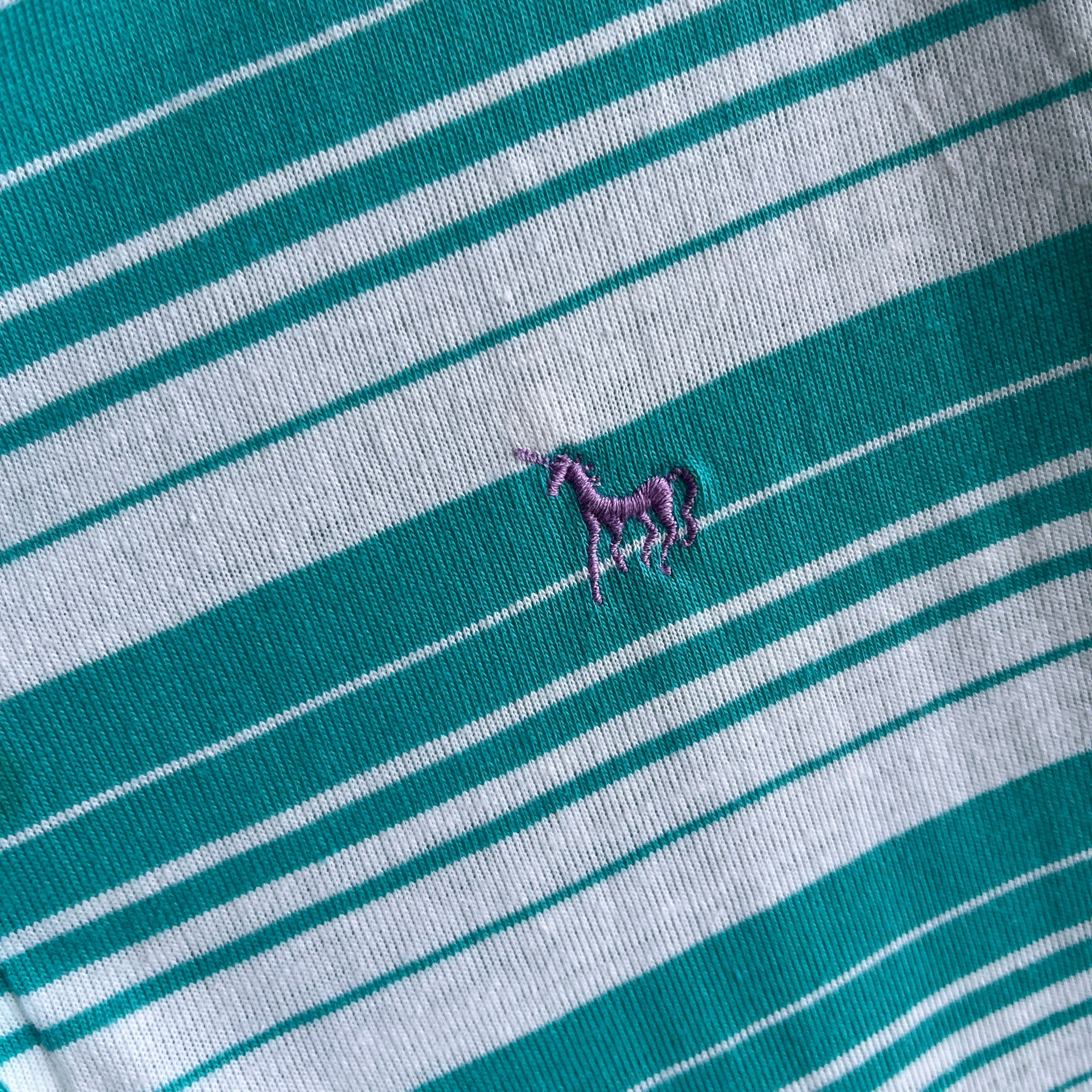 1980s Cute Striped Polo with a Unicorn on It :)