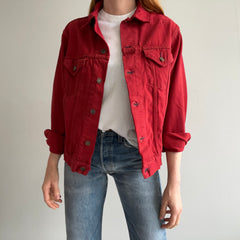 1990s Thrashed, Mended Re Dyed Red Gap Denim Jean Jacket