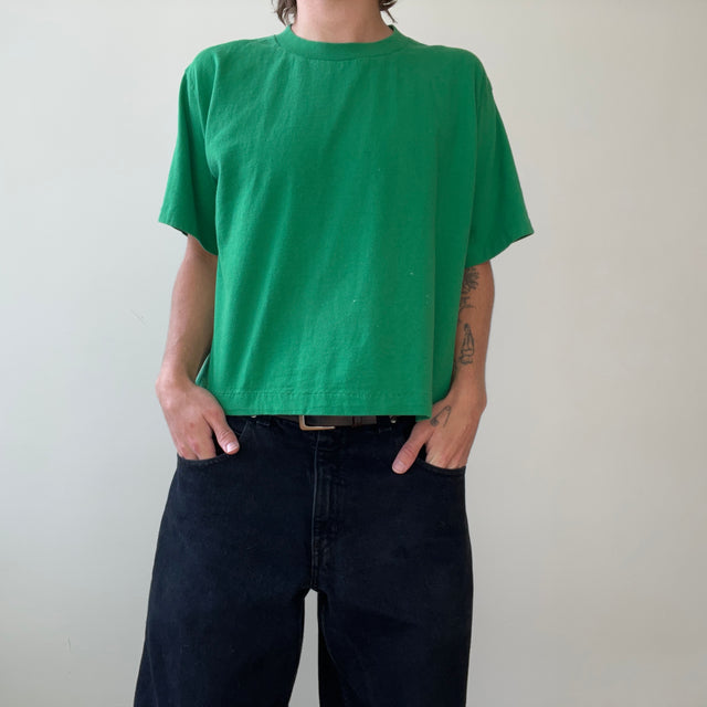 1990s Boxy Blank Green Cropped T Shirt