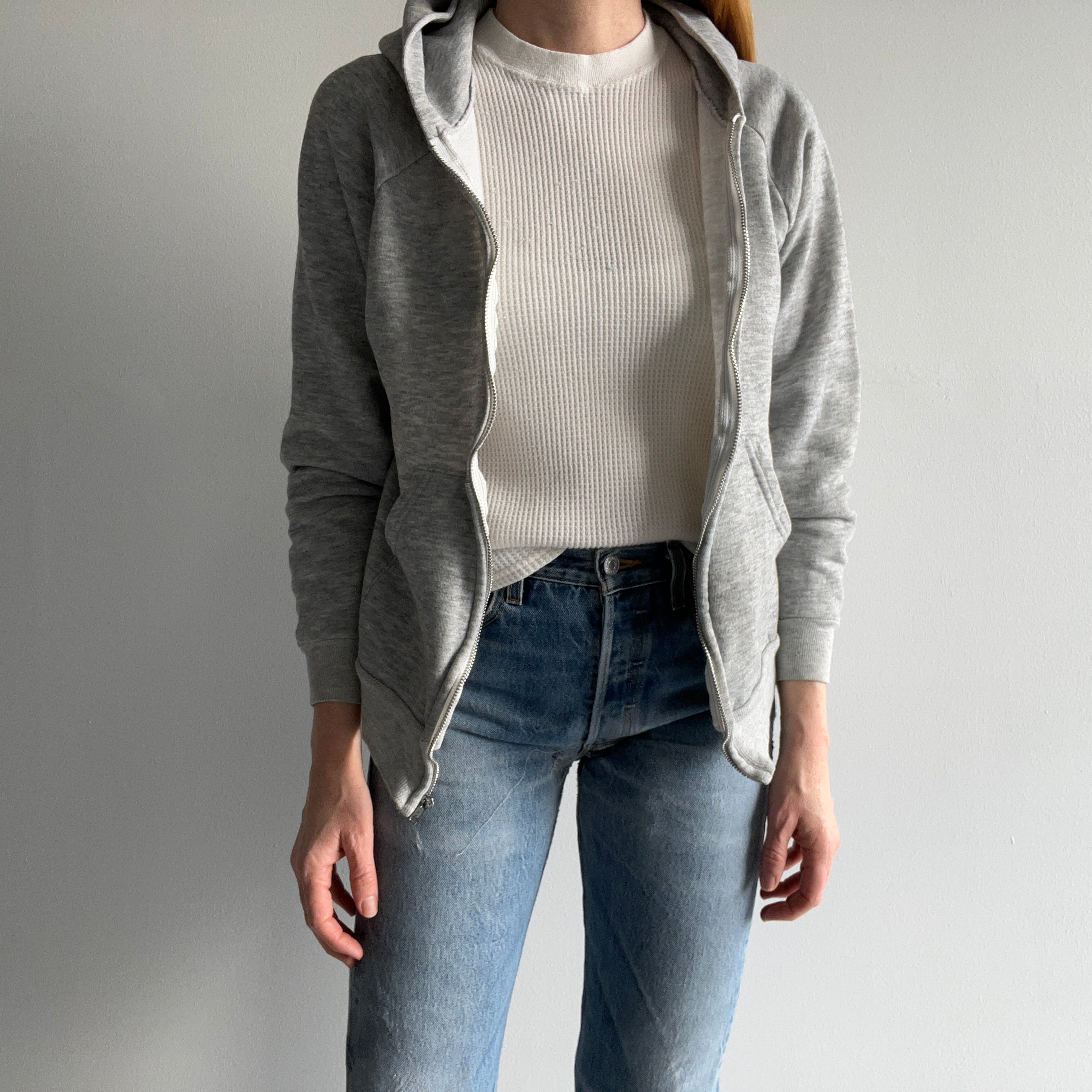 1980s Blank Gray Zip Up Hoodie