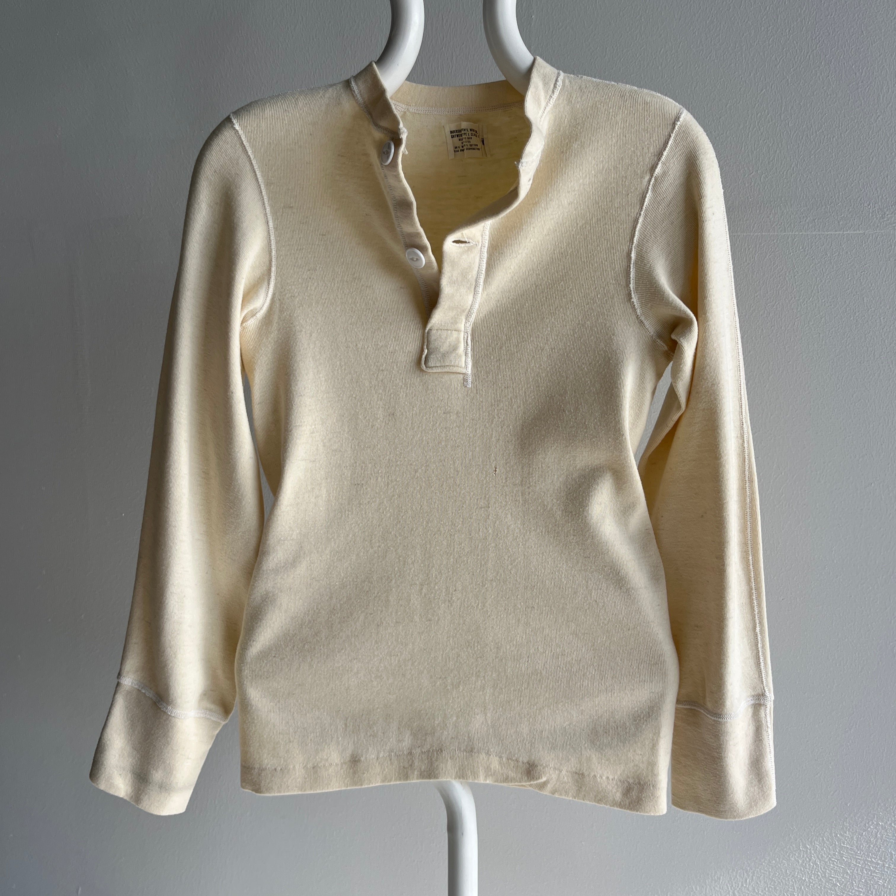 1980s Army Issued Ivory Henley Long Sleeve