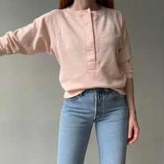 1980s Henley Sweatshirt in a Faded Peach - So very very Eighties