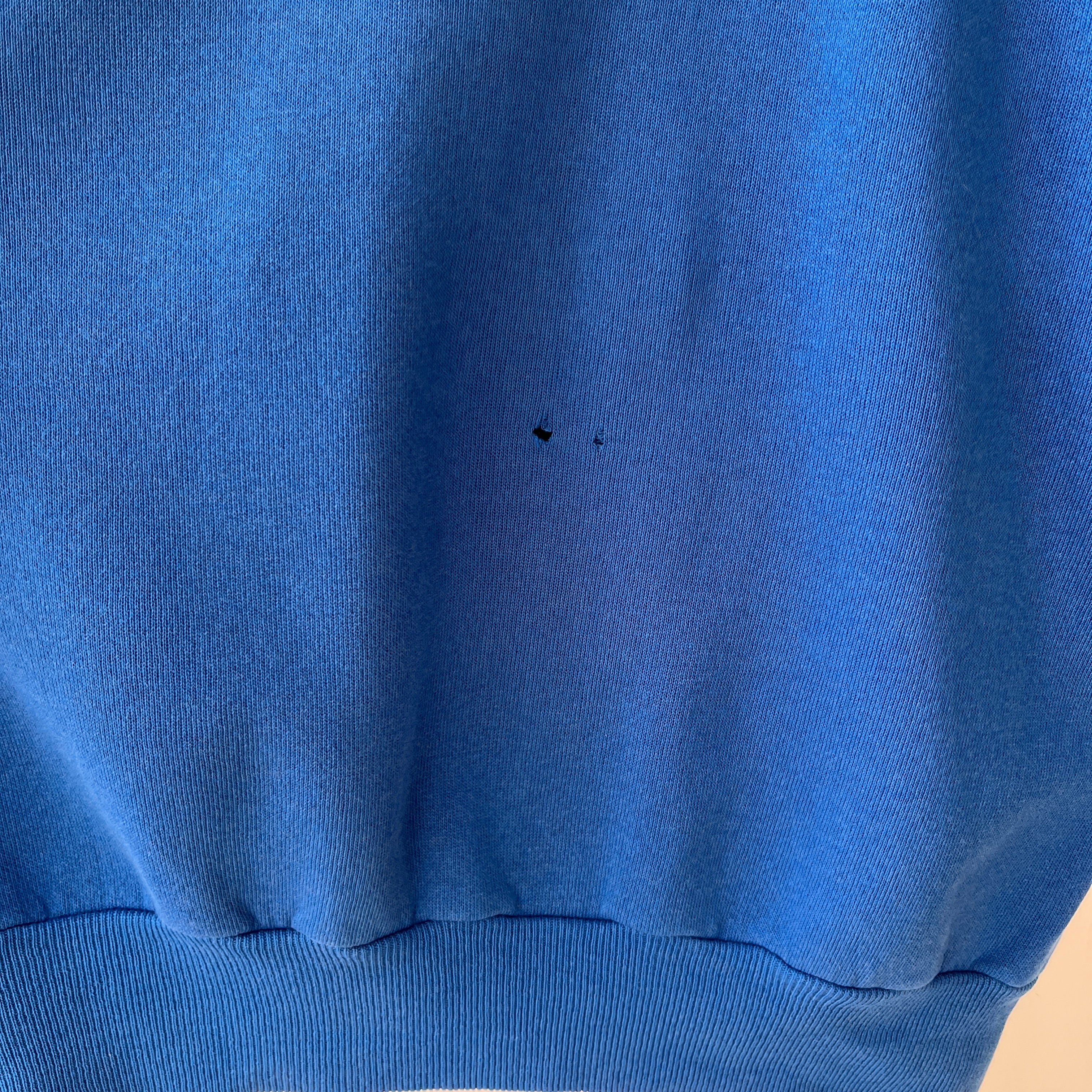 1990s Blank Blue Repaired Sweatshirt