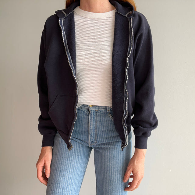 1970s Kings Road Navy Zip Up Hoodie