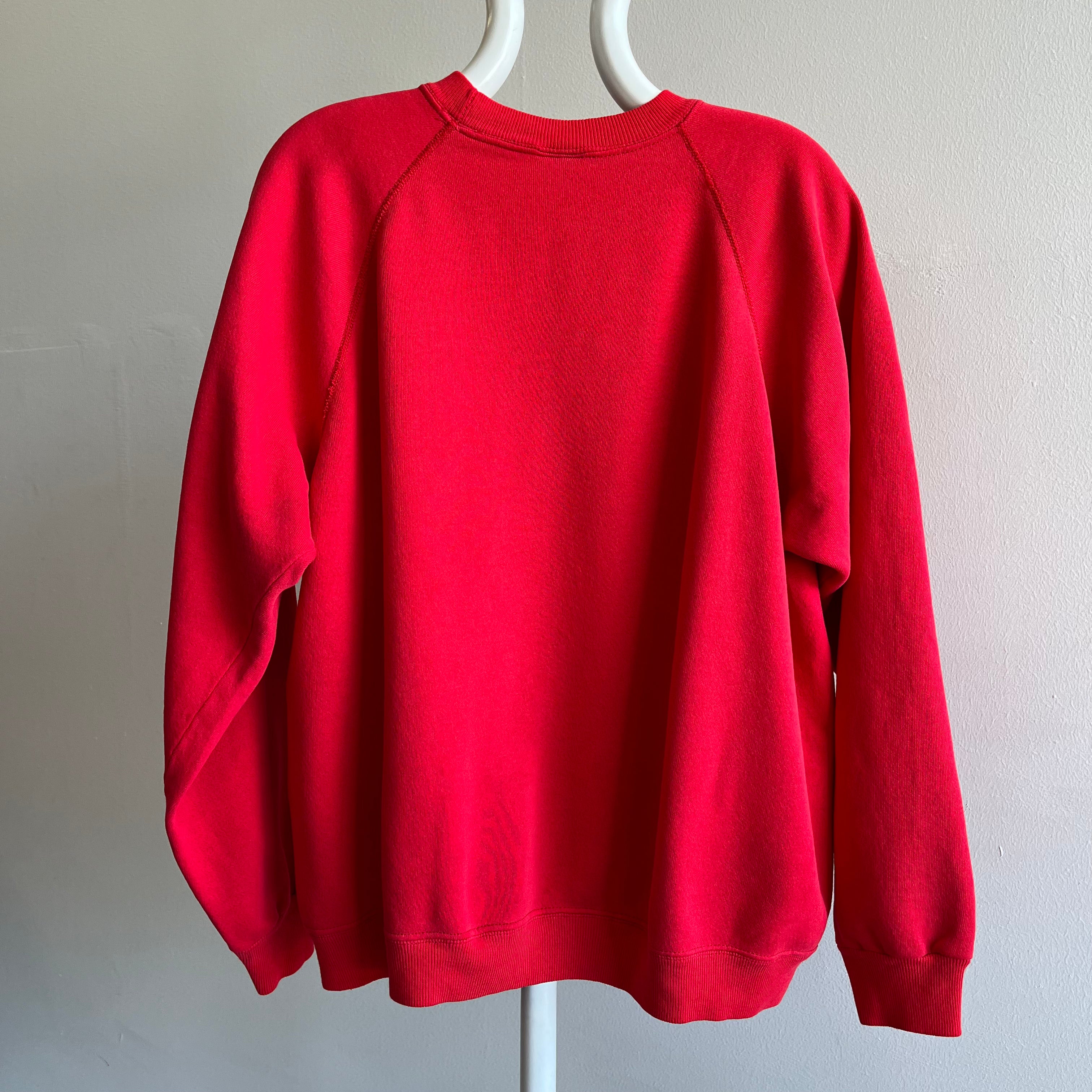 1990s Hanes Sport Red/Pink Blank Raglan Sweatshirt