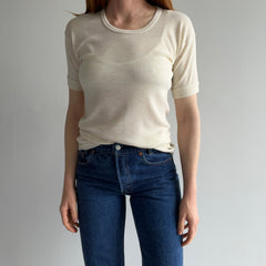 1970s Super Strechy/Slouchy Oatmeal Short Sleeve Thermal