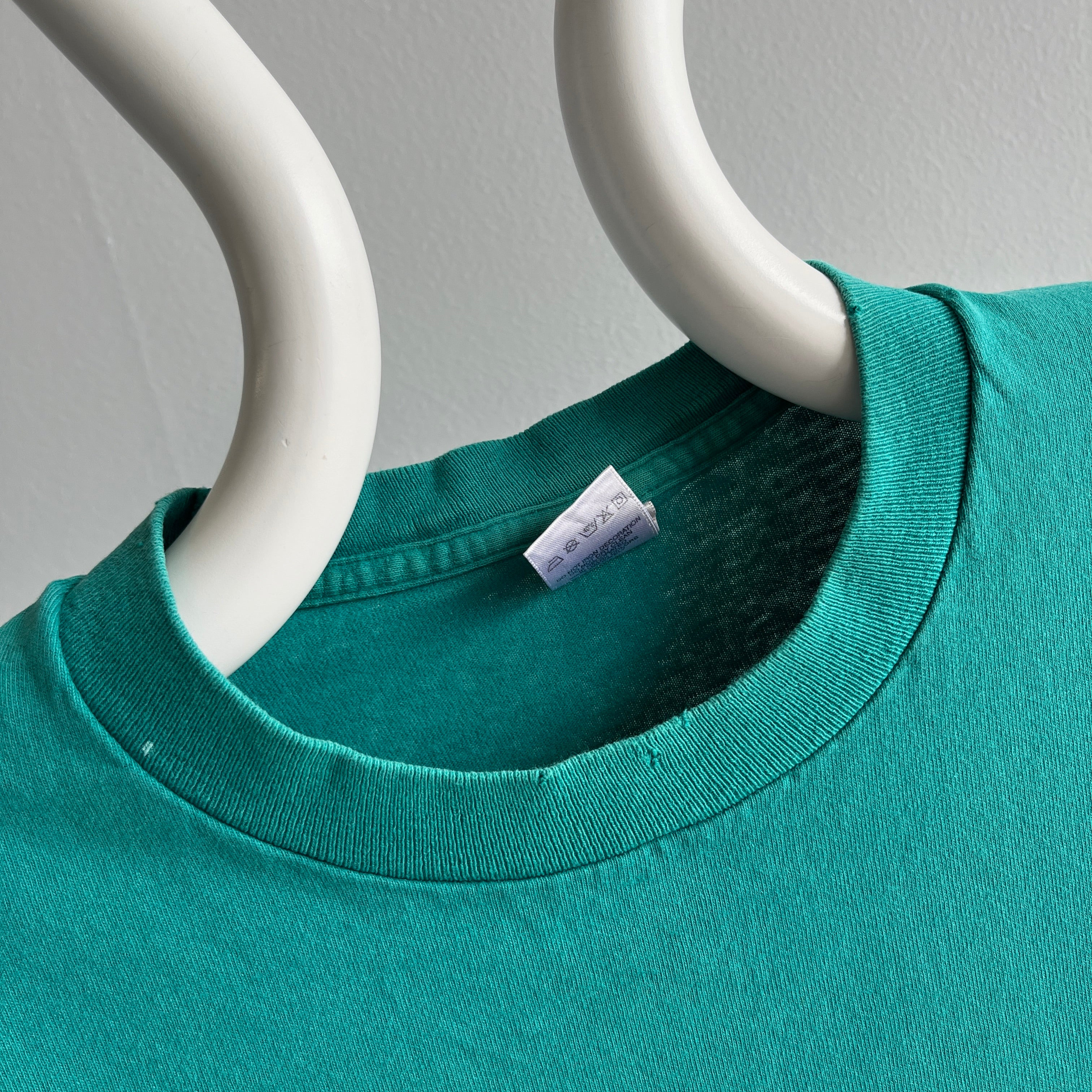 1980/90s Super Paint Stained an Beat Up Teal/Turquoise T-Shirt