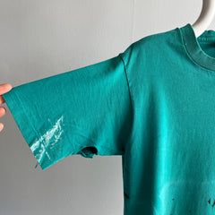 1980/90s Super Paint Stained an Beat Up Teal/Turquoise T-Shirt