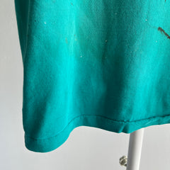 1980/90s Super Paint Stained an Beat Up Teal/Turquoise T-Shirt