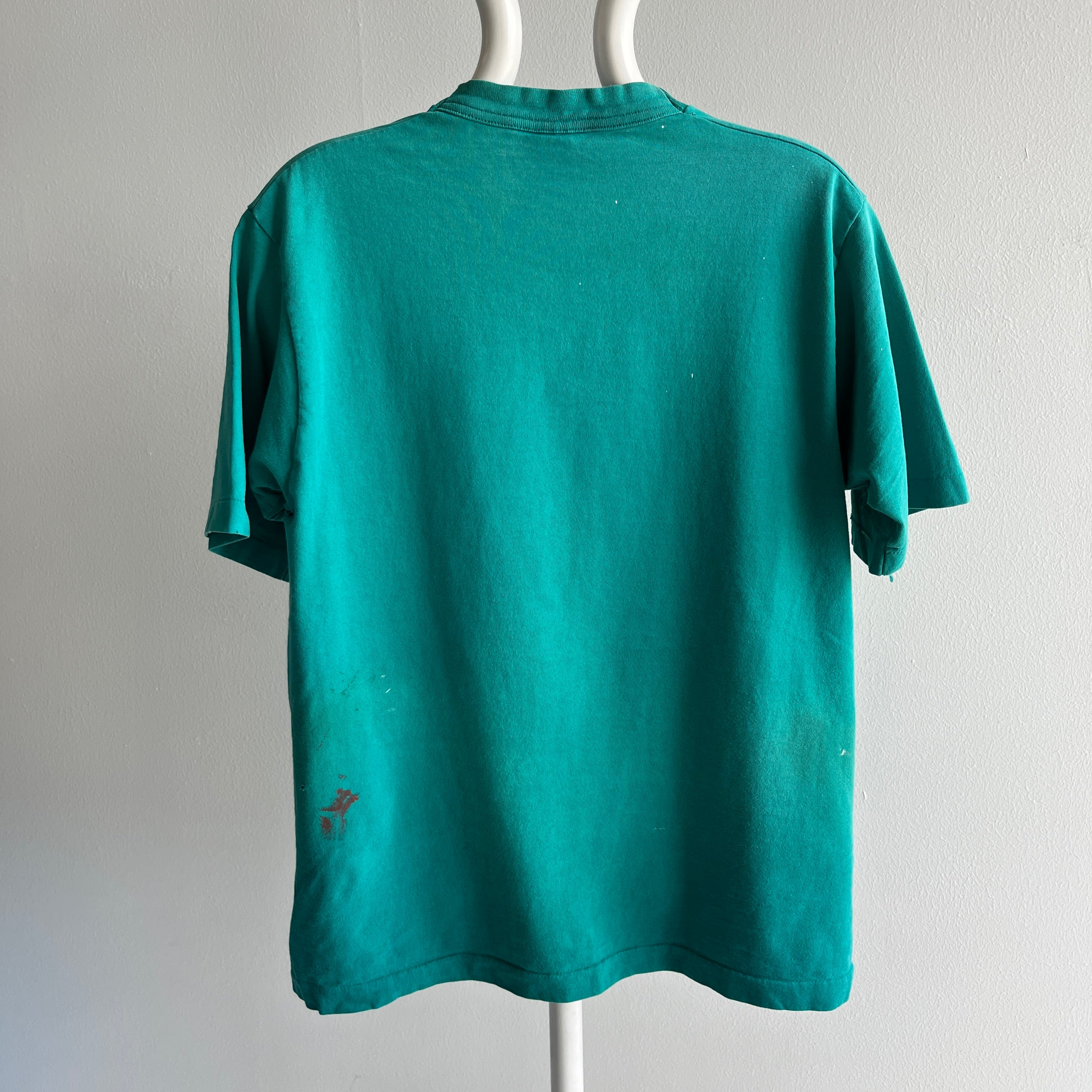 1980/90s Super Paint Stained an Beat Up Teal/Turquoise T-Shirt