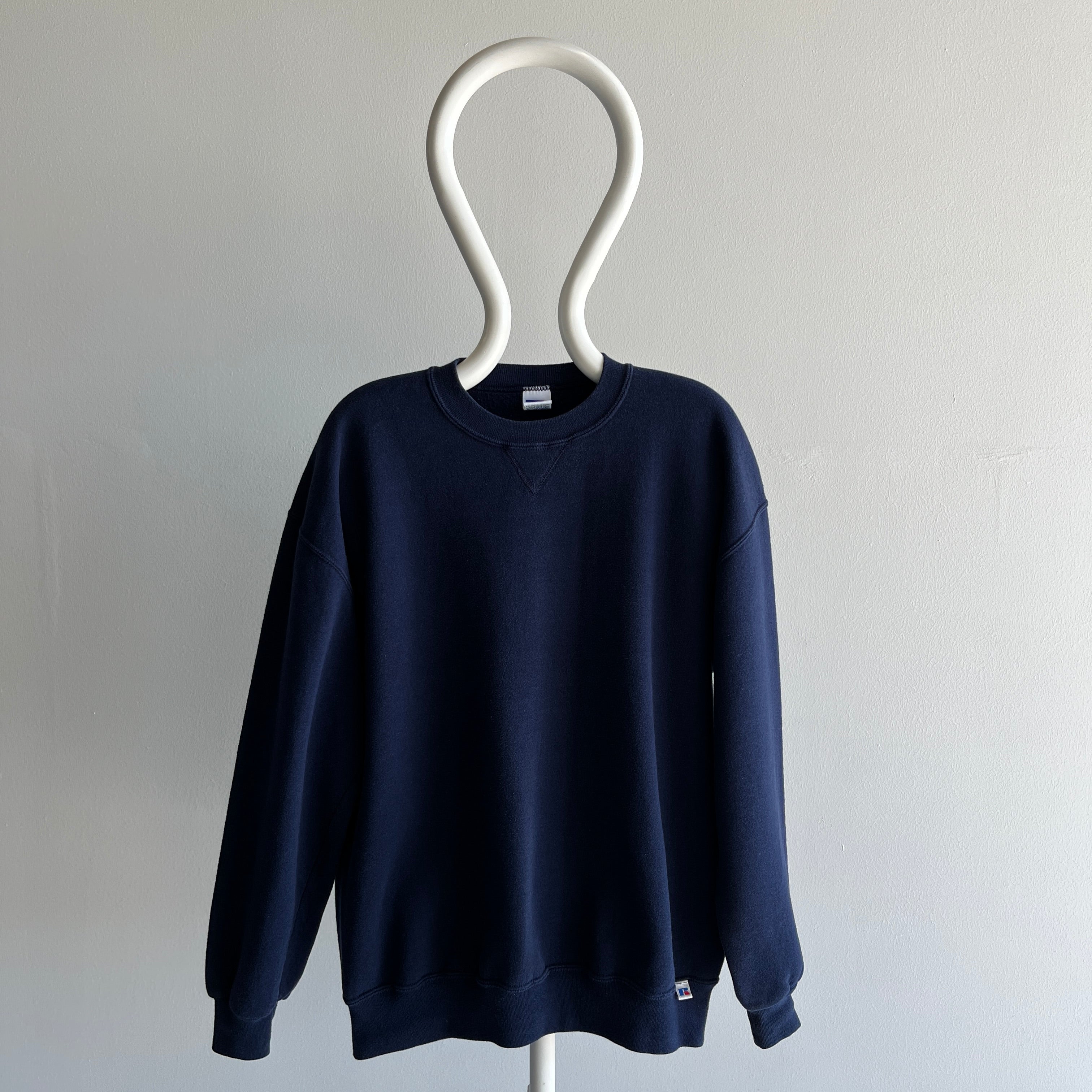 1990s Russell Brand Single V Medium Weight Navy Sweatshirt