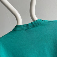 1980/90s Super Paint Stained an Beat Up Teal/Turquoise T-Shirt