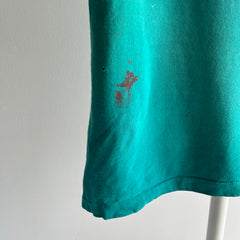 1980/90s Super Paint Stained an Beat Up Teal/Turquoise T-Shirt