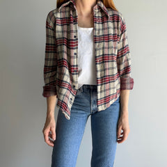 1970s Small Slouchy Mended 6.5 Button Plaid Top