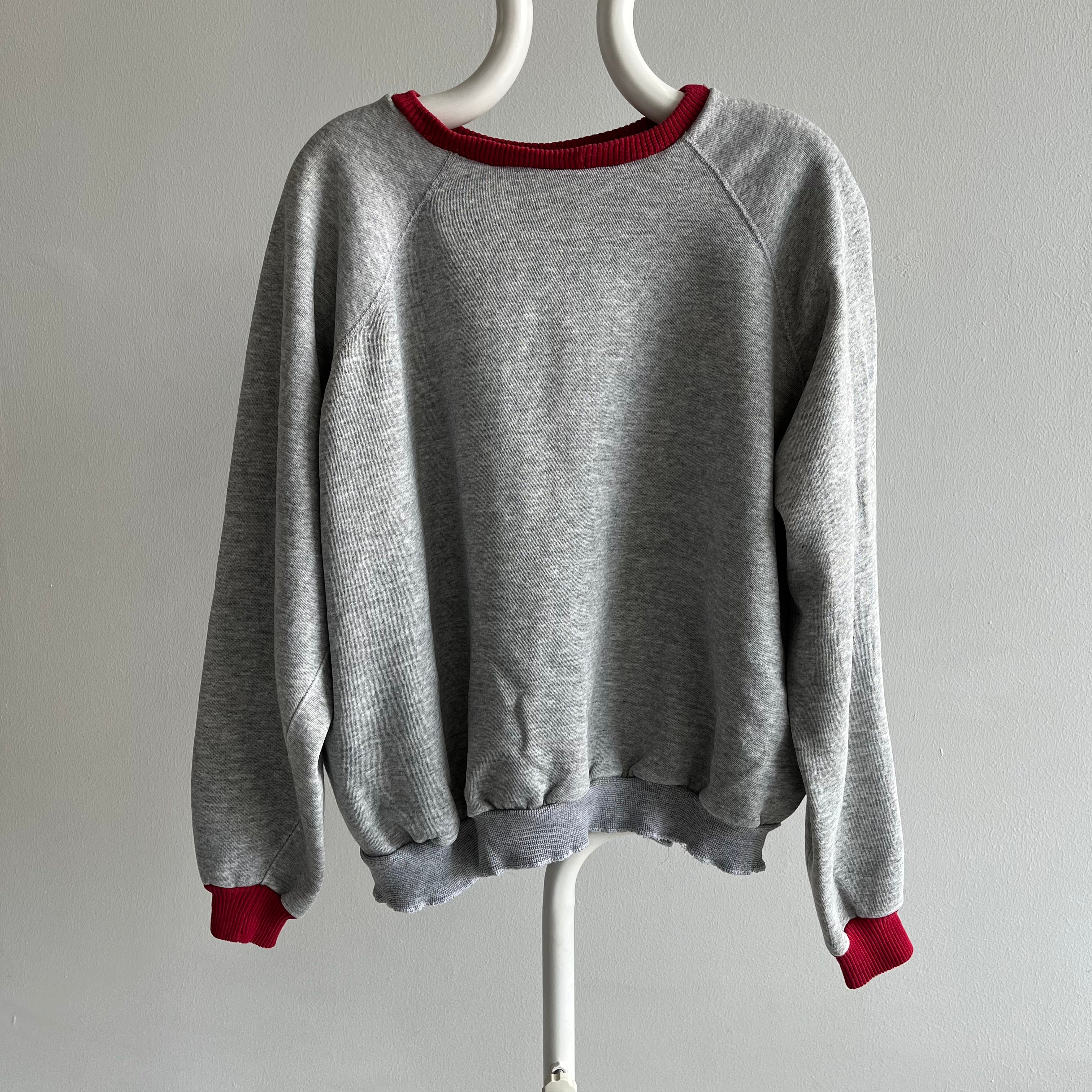 1990s DELIGHTFUL DIY Two Tone Gray and Red Sweatshirt