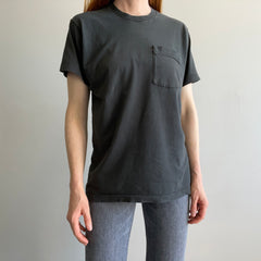 1980s Thrashed Selvedge Pocket Blank Black Cotton T-Shirt - Personal Collection