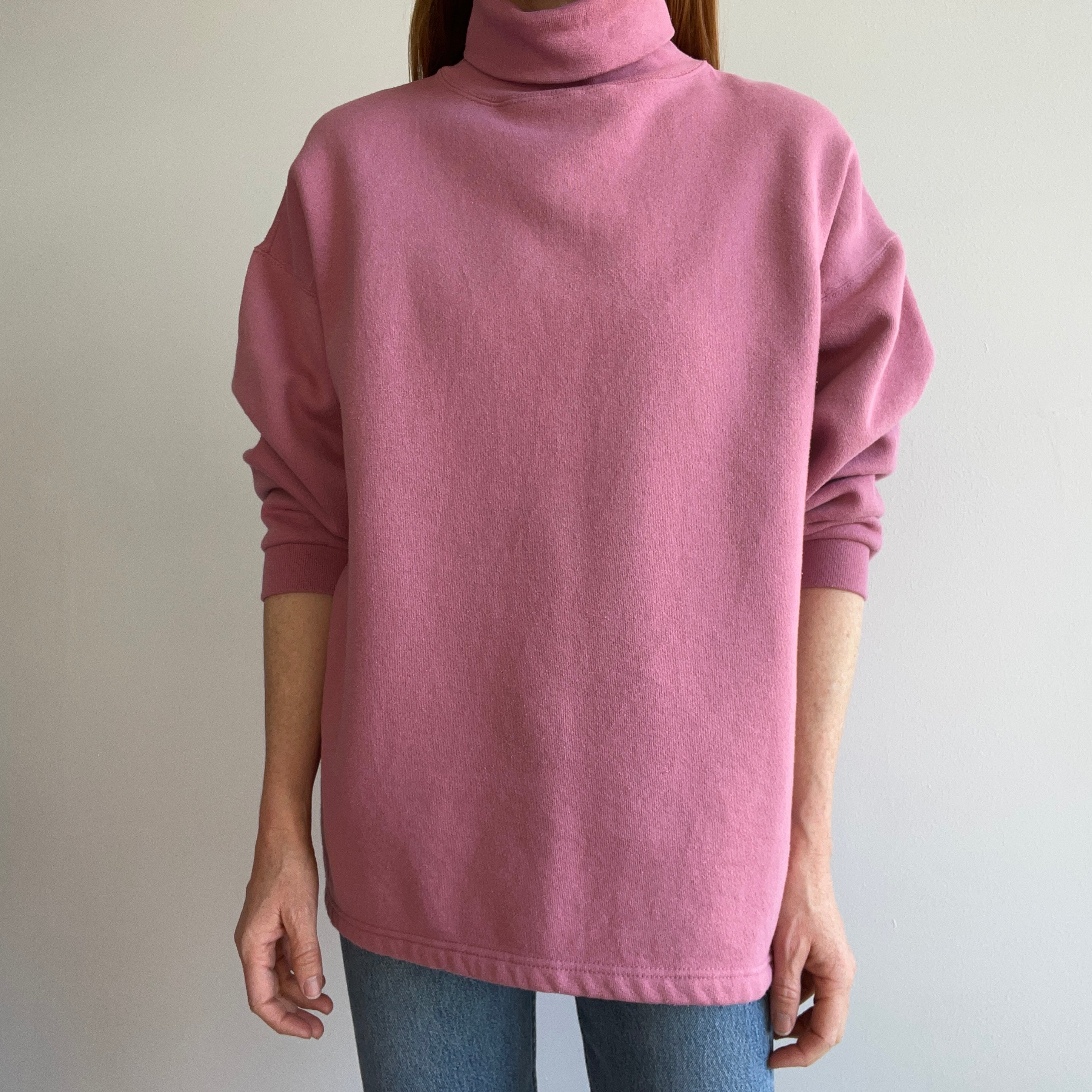 1980s Bridesmaid's Pink Mauve Turtleneck Sweatshirt