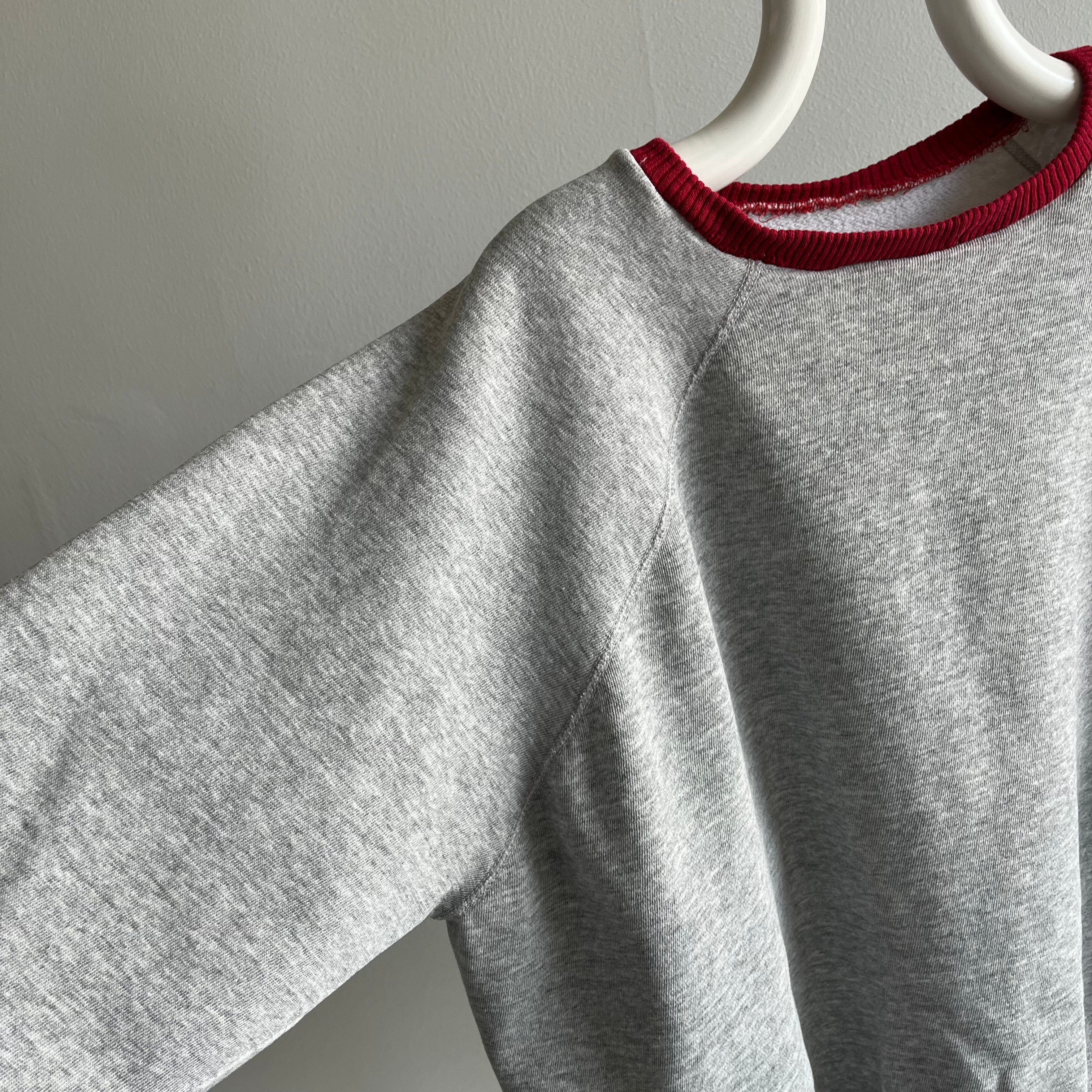 1990s DELIGHTFUL DIY Two Tone Gray and Red Sweatshirt