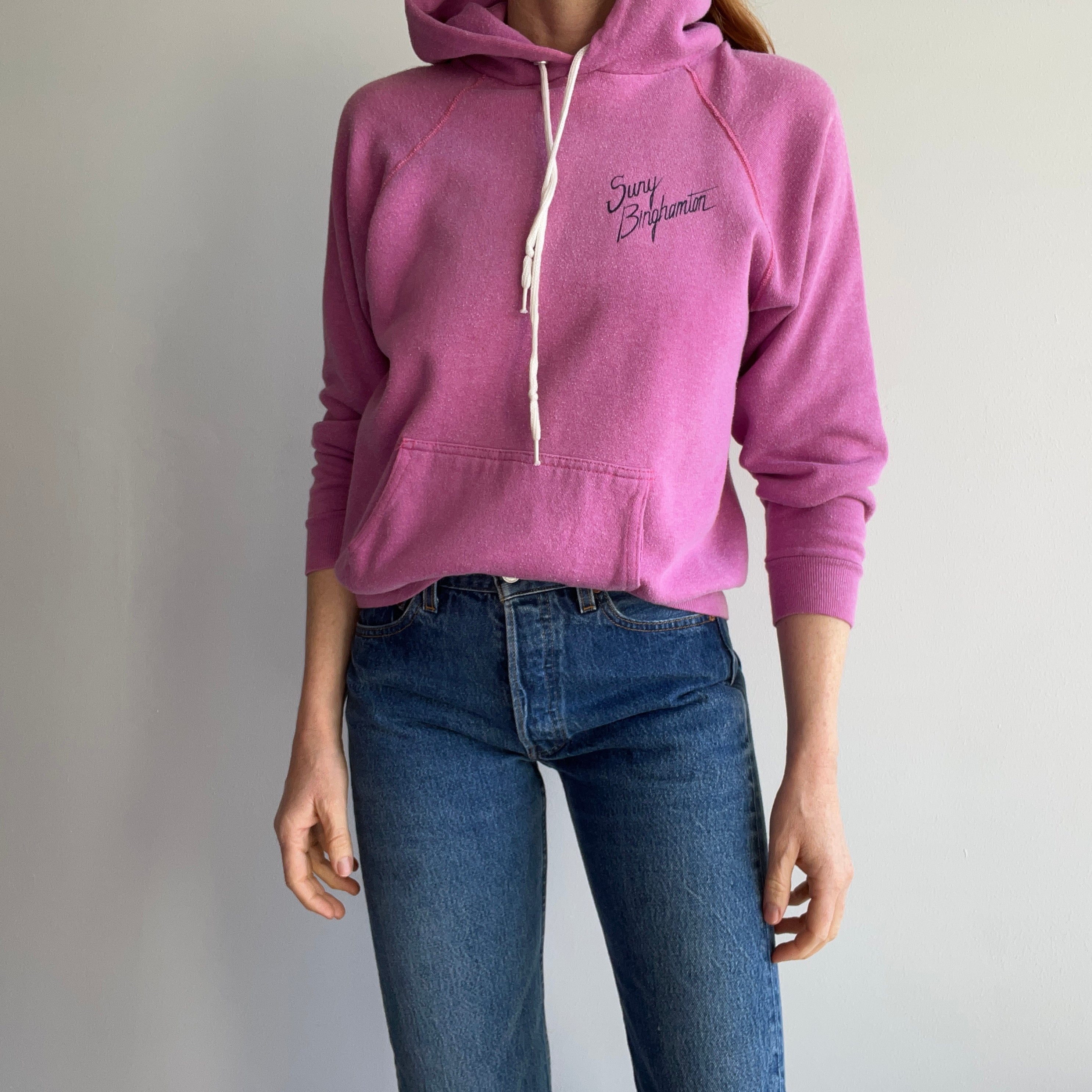 1980s SUNY Bringham Lilac/Pink Pullover Hoodie - A Dream!