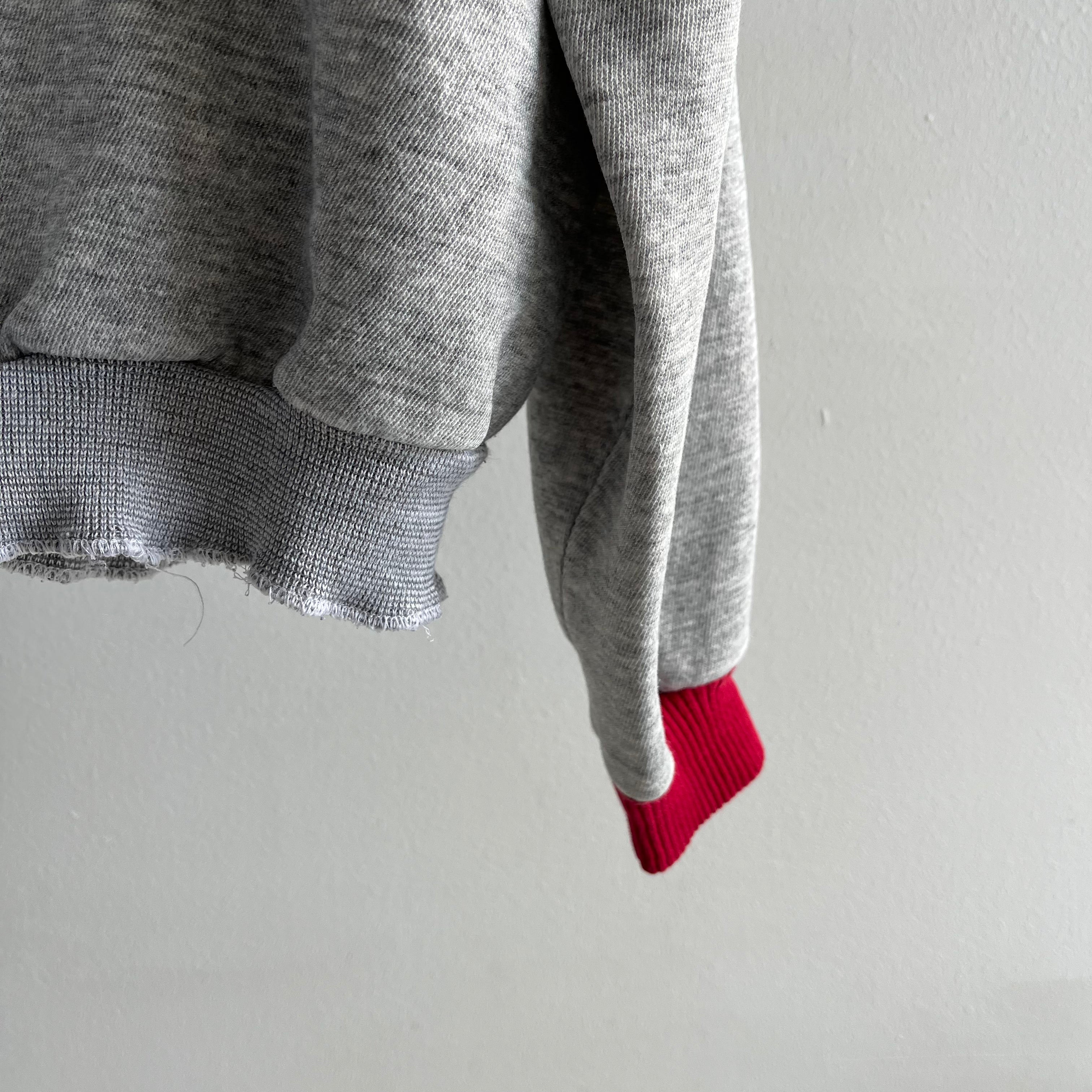 1990s DELIGHTFUL DIY Two Tone Gray and Red Sweatshirt