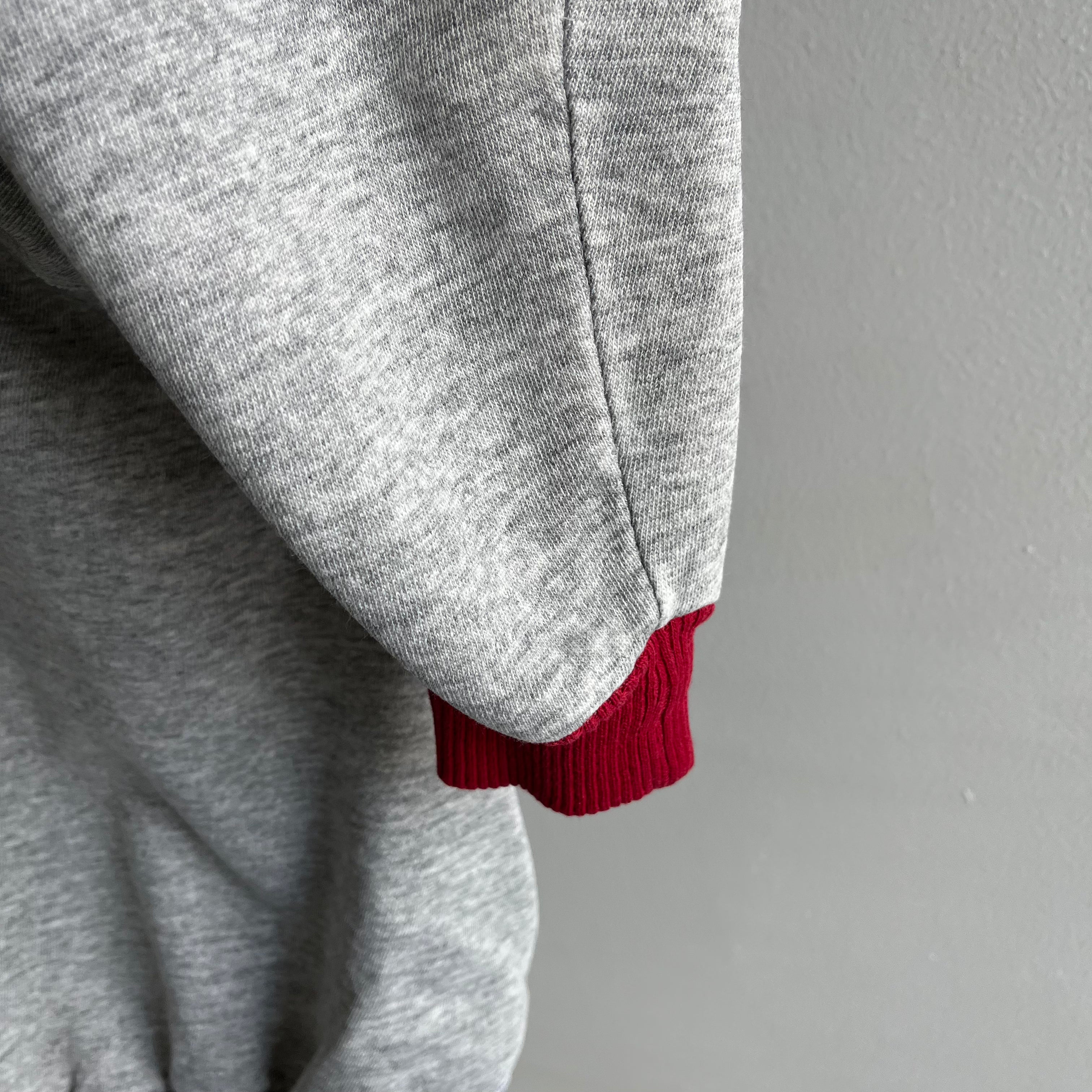 1990s DELIGHTFUL DIY Two Tone Gray and Red Sweatshirt