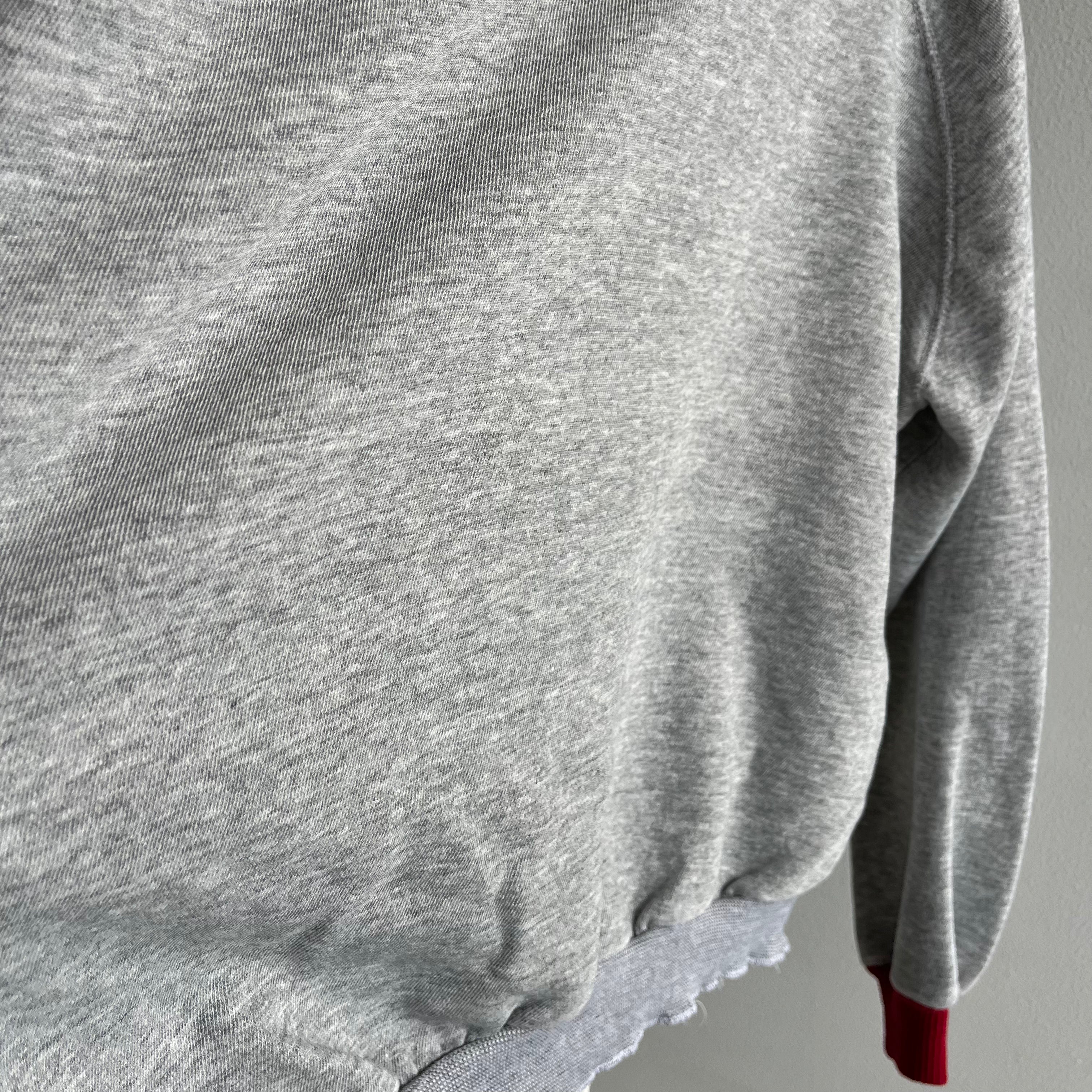 1990s DELIGHTFUL DIY Two Tone Gray and Red Sweatshirt