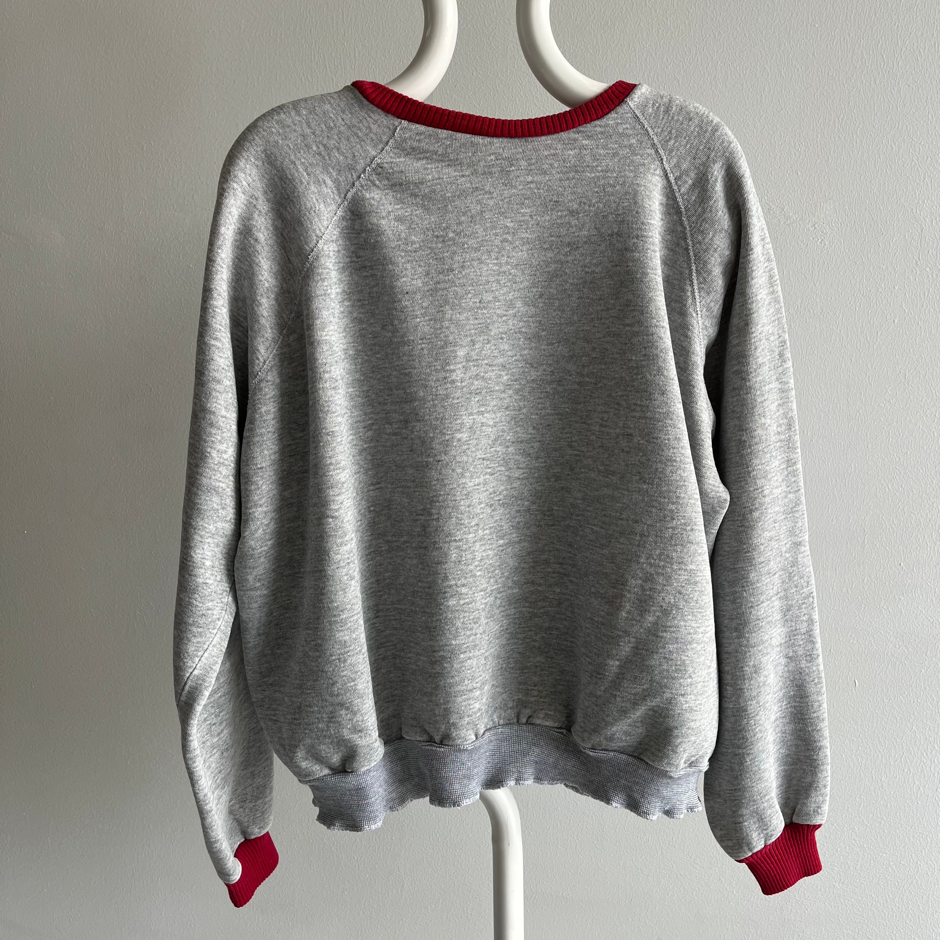 1990s DELIGHTFUL DIY Two Tone Gray and Red Sweatshirt