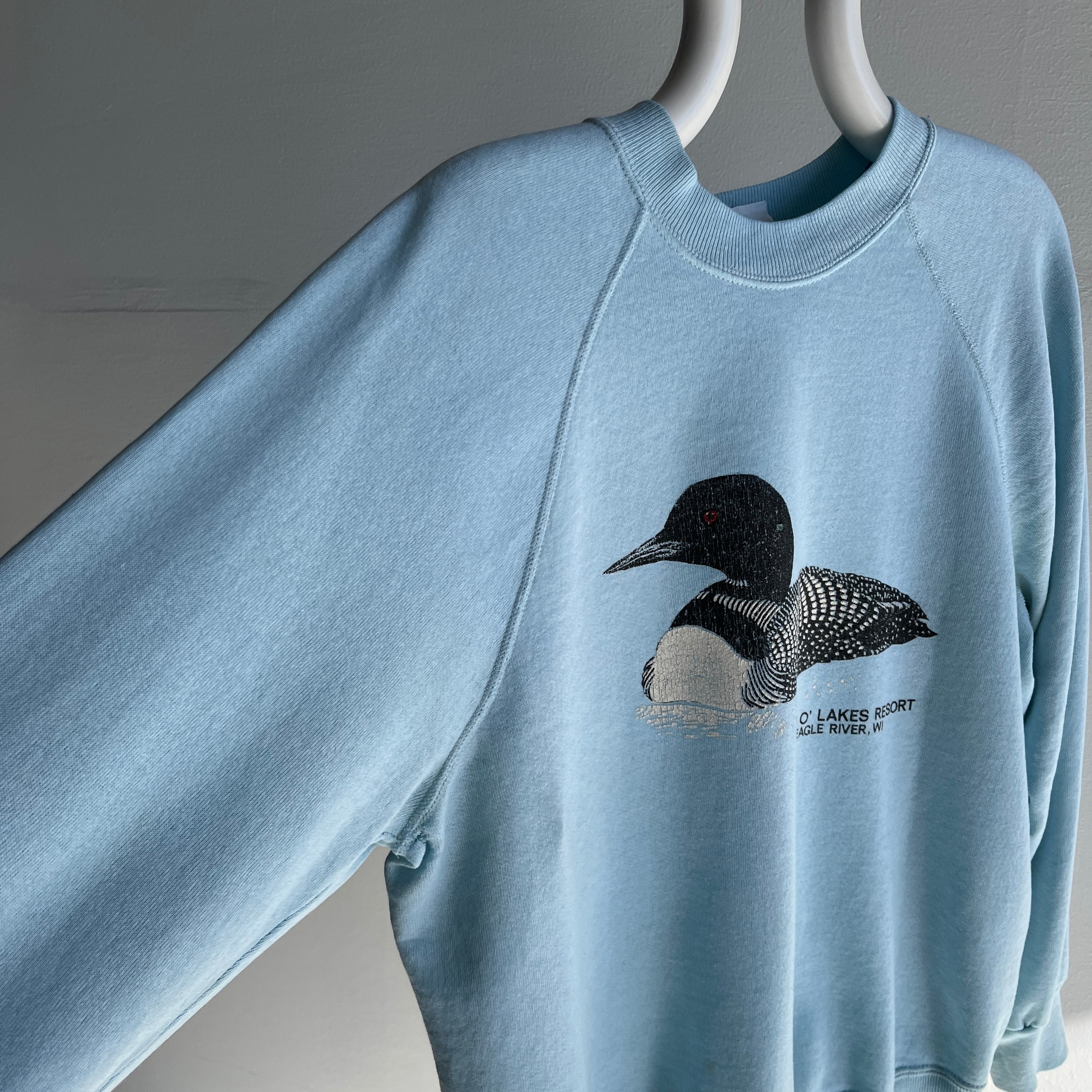 1980s Paper Thin Chain O' Lakes Resort. Eagle River, Wisconsin Duck Sweatshirt