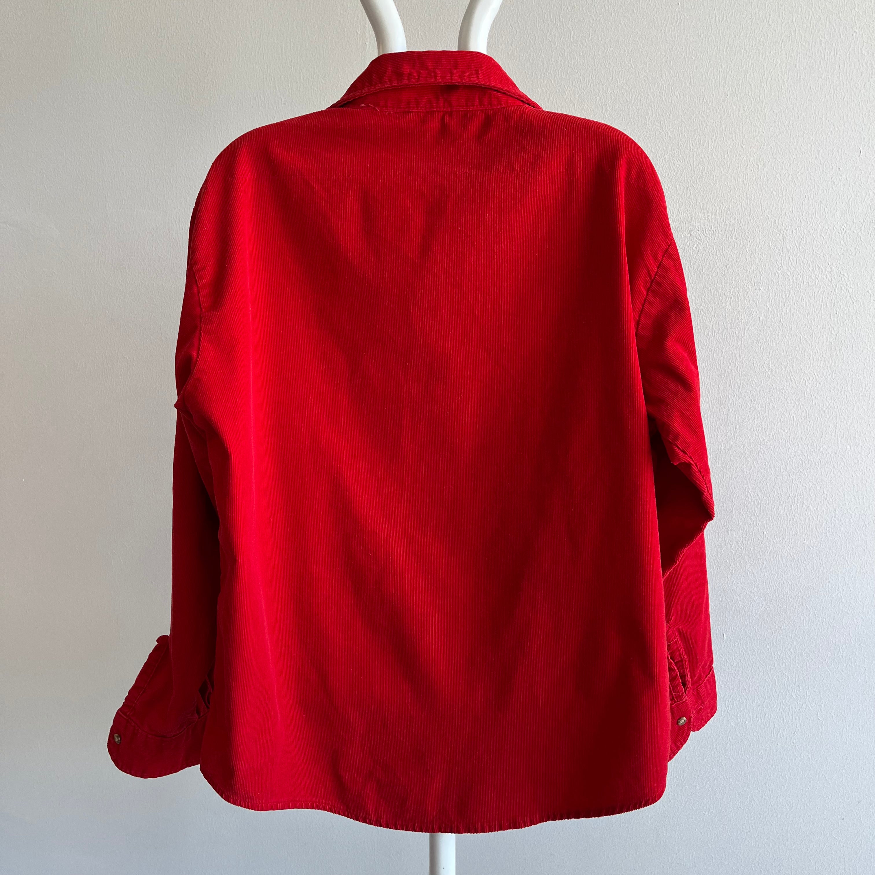 1980s Thin Wale Corduroy Red Dad Shirt