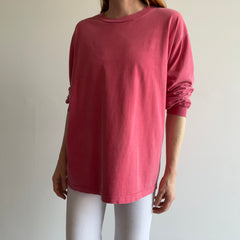 1990s Super Soft and Slouchy Faded Red to Salmon-ish Long Sleeve Cotton Shirt