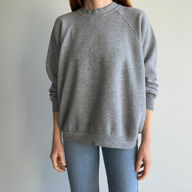 1990s Blank Gray FOTL Easy Breezy Gray Sweatshirt - Great Cut + Staining