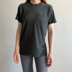 1980s Thrashed Selvedge Pocket Blank Black Cotton T-Shirt - Personal Collection