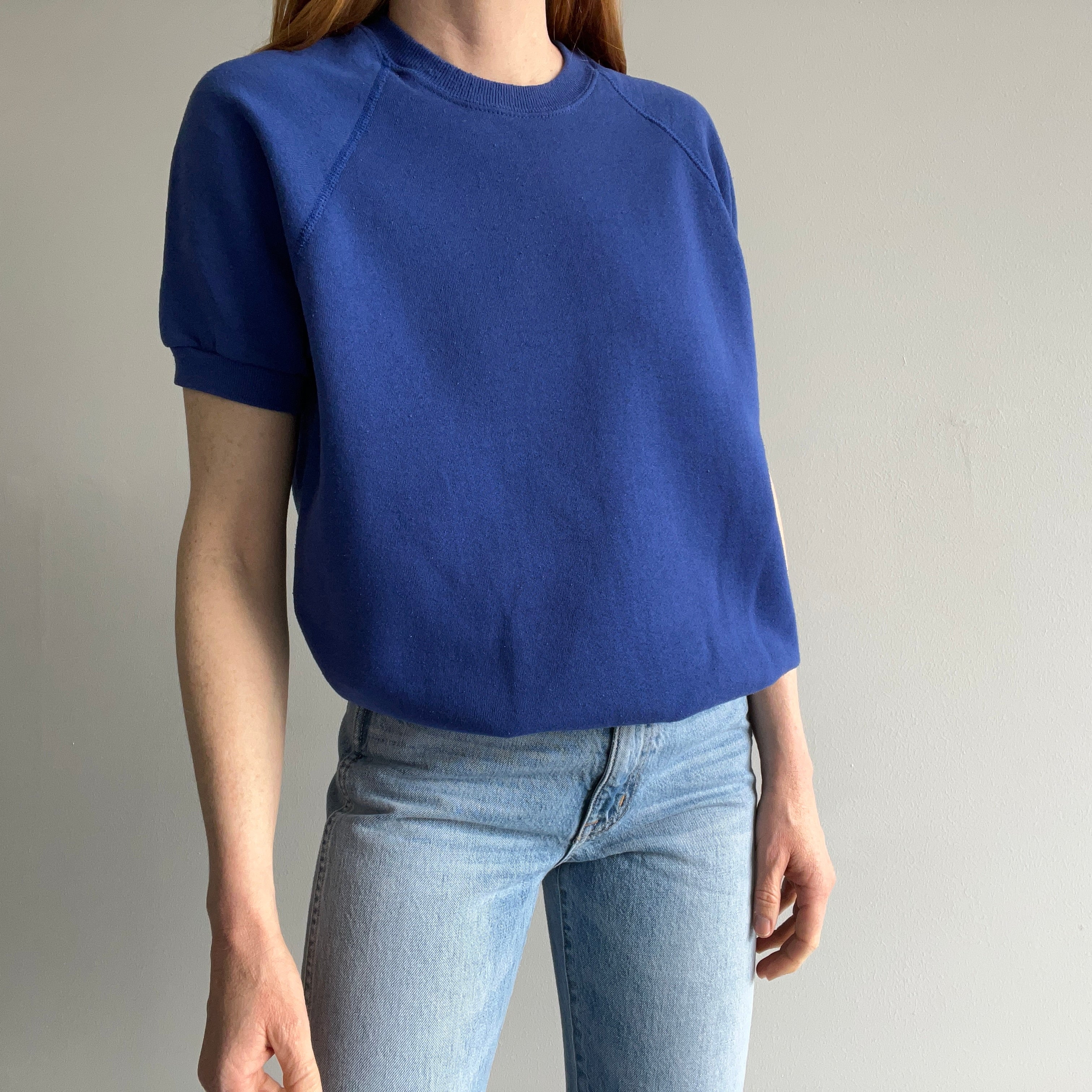 1980s Blank Blue Warm Up Sweatshirt